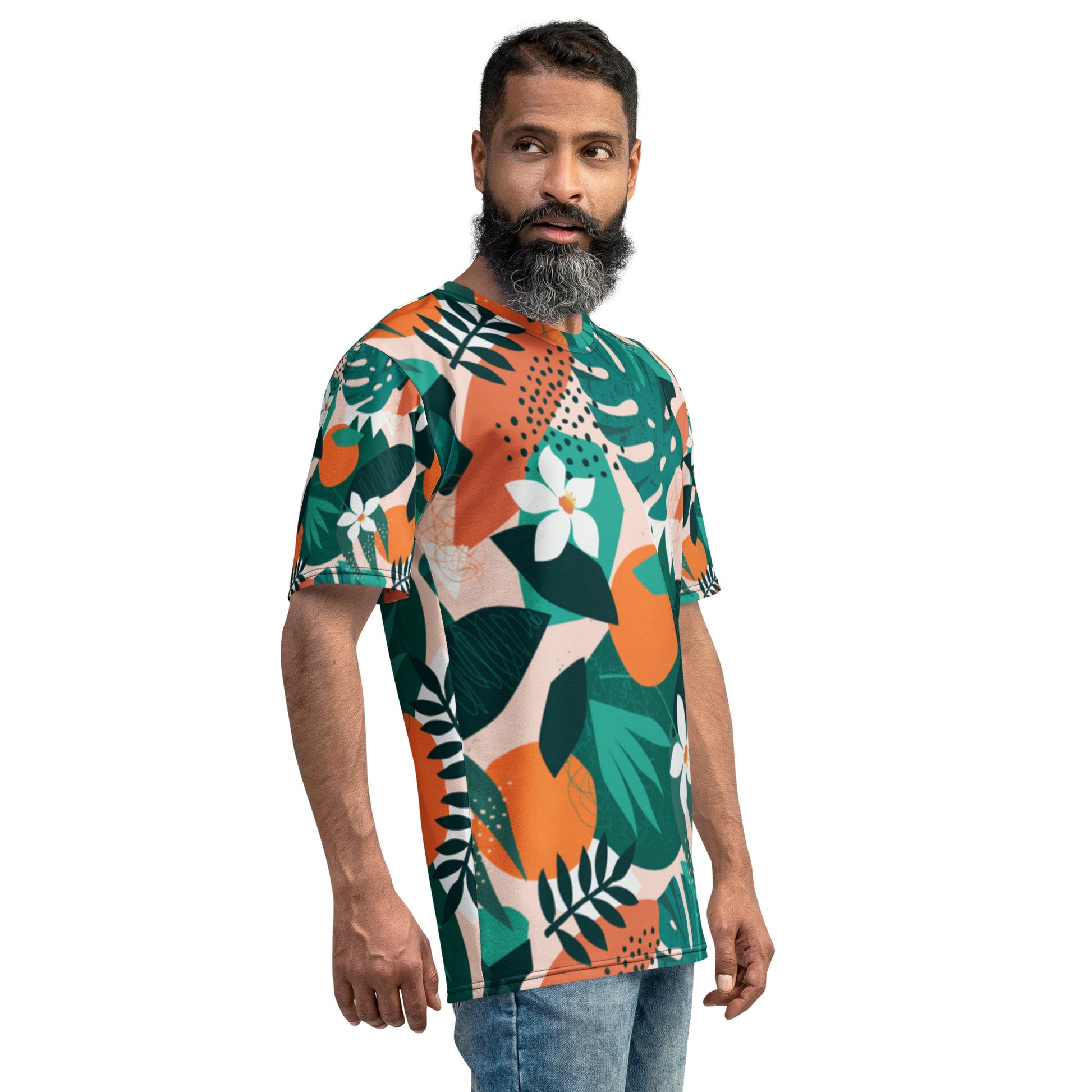 Tropical M-Green - Men's Crew Neck T-shirt_Front | Apparel and Gift | Frontview Angle2