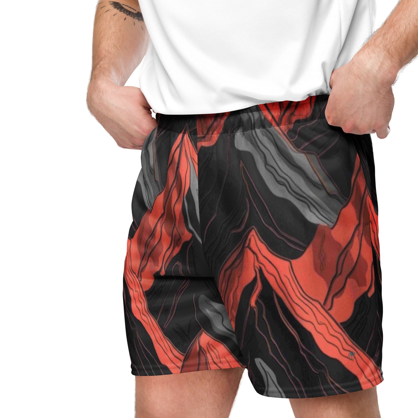 CrimsonTMS1 Unisex Mesh Shorts_Apparel and Gift_Angle Frontside
