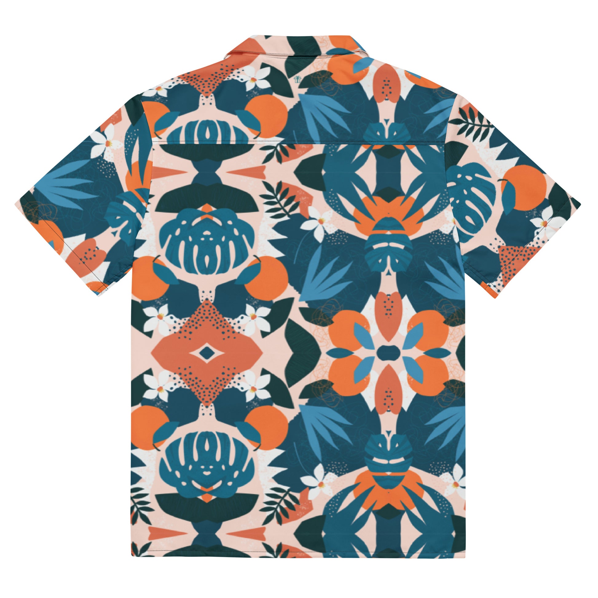 Tropical UC-Blue - Unisex Full Buttoned Collared Polo | Apparel and Gift | Backview