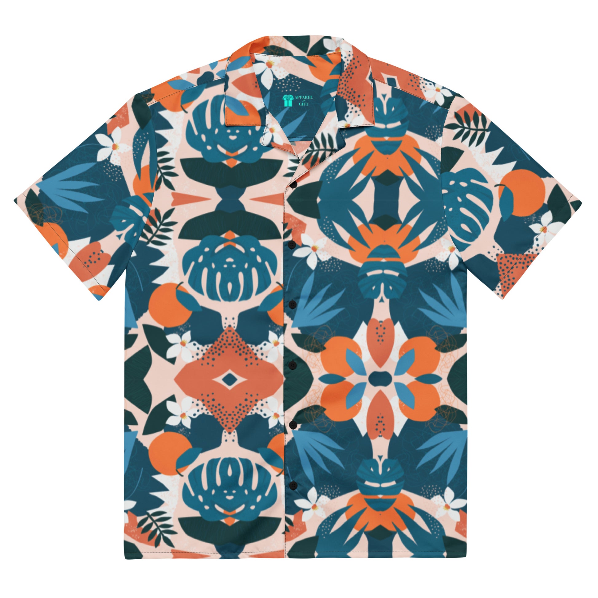 Tropical UC-Blue - Unisex Full Buttoned Collared Polo | Apparel and Gift | Frontview