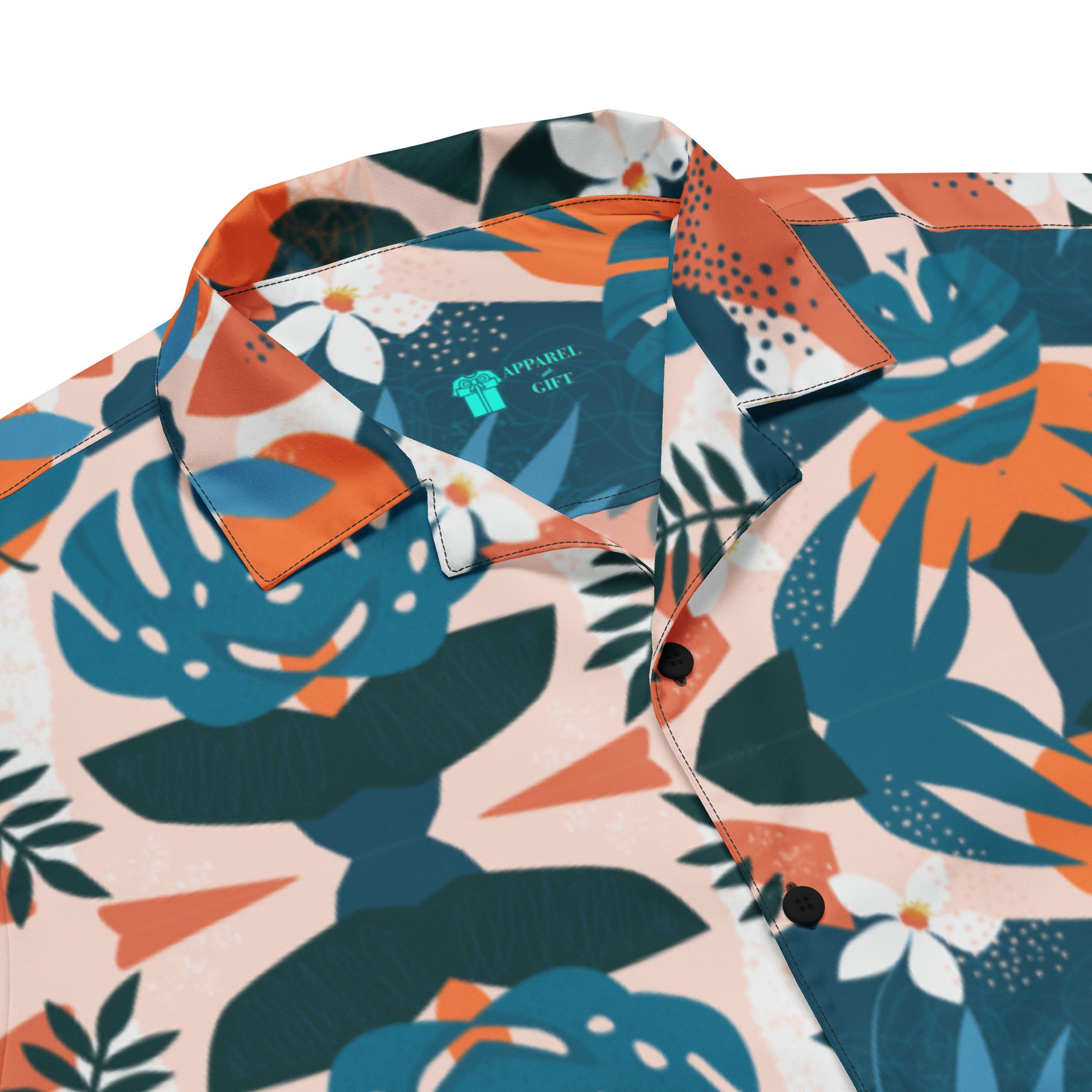 Tropical UC-Blue - Unisex Full Buttoned Collared Polo | Apparel and Gift | Logoview Inside