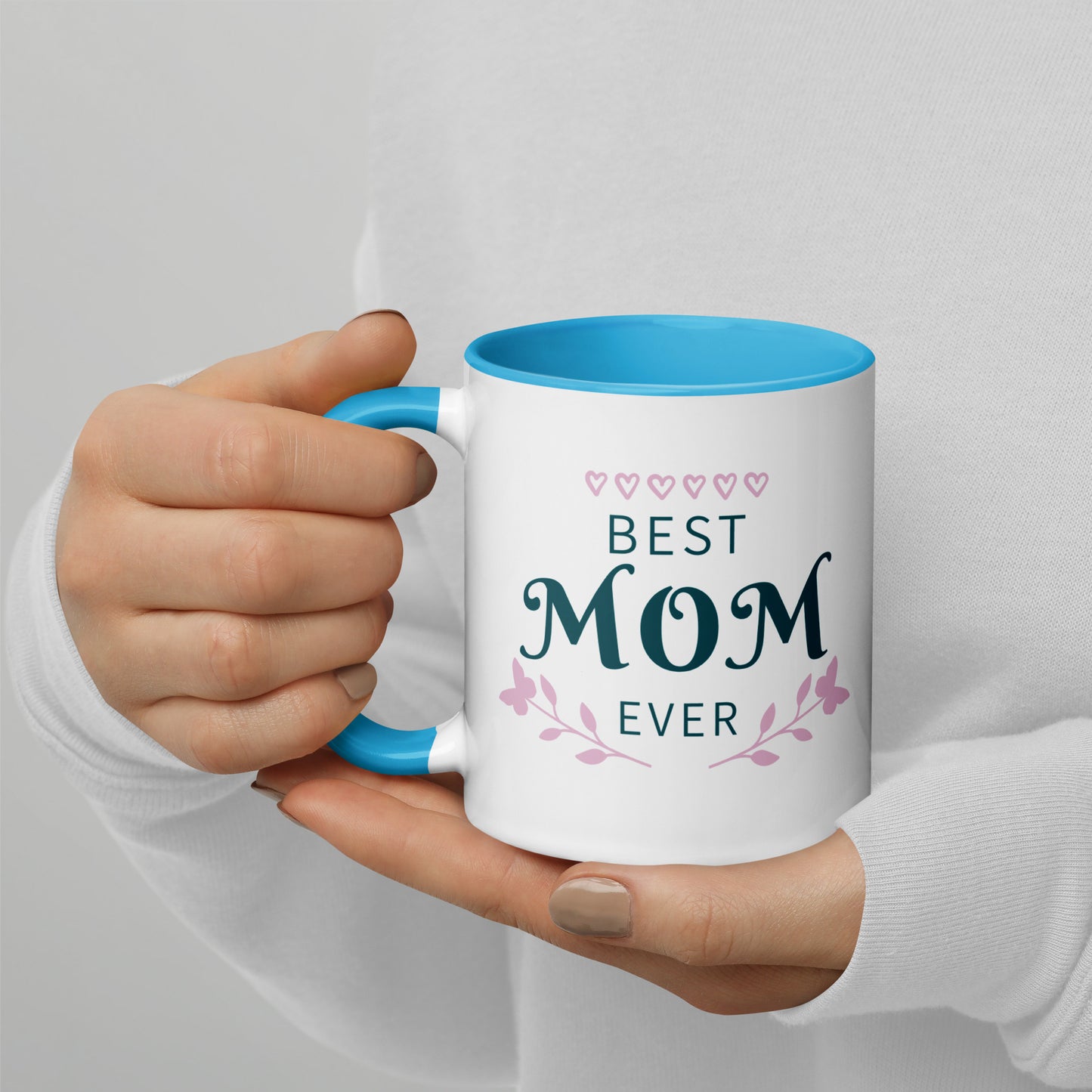 Best Mom Ever Inside Colored - Glossy White Mug | Apparel and Gift | Mugview1-LightBlue