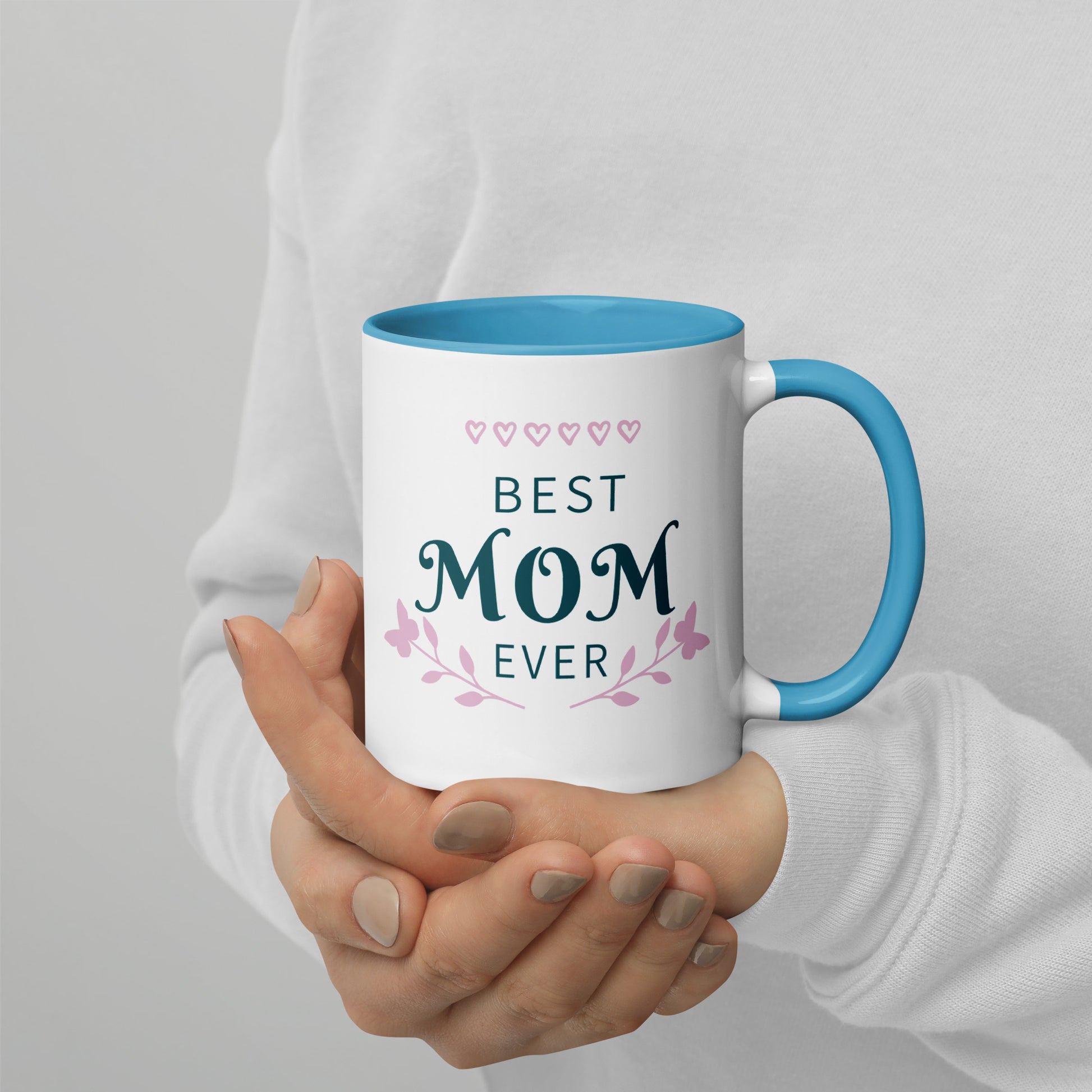 Best Mom Ever Inside Colored - Glossy White Mug | Apparel and Gift | Mugview2-LightBlue