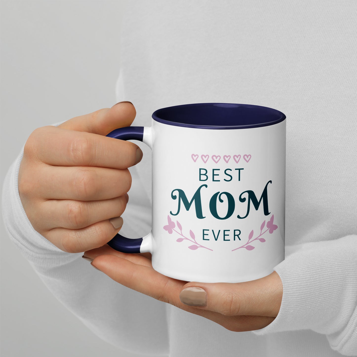 Best Mom Ever Inside Colored - Glossy White Mug | Apparel and Gift | Mugview3-NavyBlue