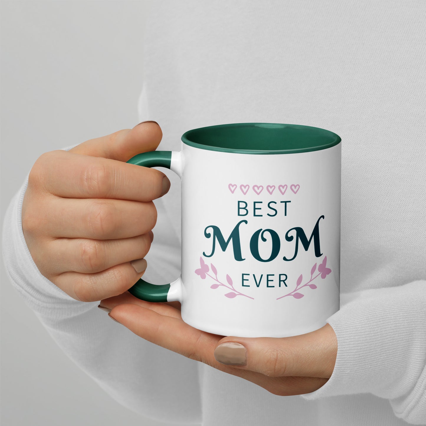 Best Mom Ever Inside Colored - Glossy White Mug | Apparel and Gift | Mugview1-Green