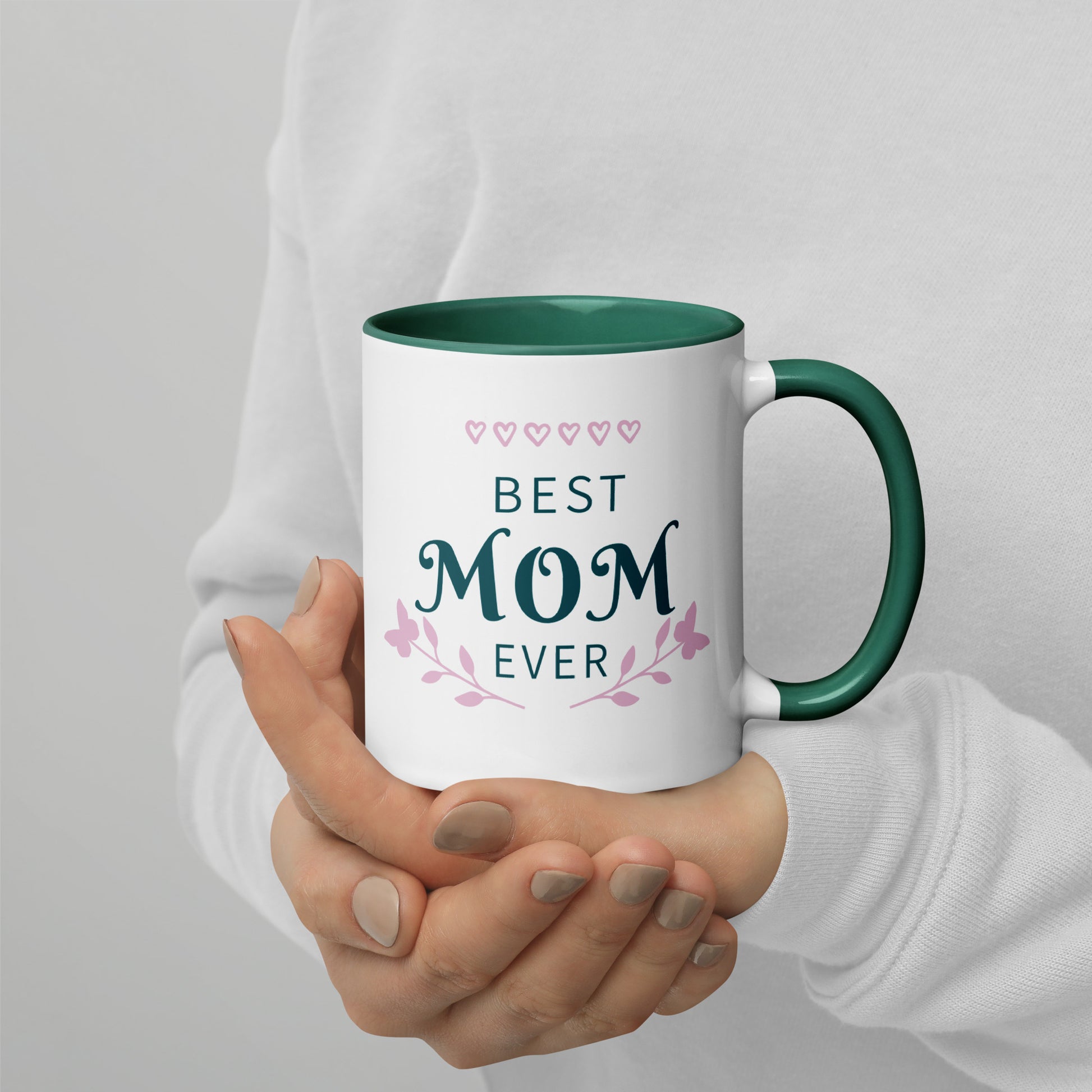 Best Mom Ever Inside Colored - Glossy White Mug | Apparel and Gift | Mugview2-Green