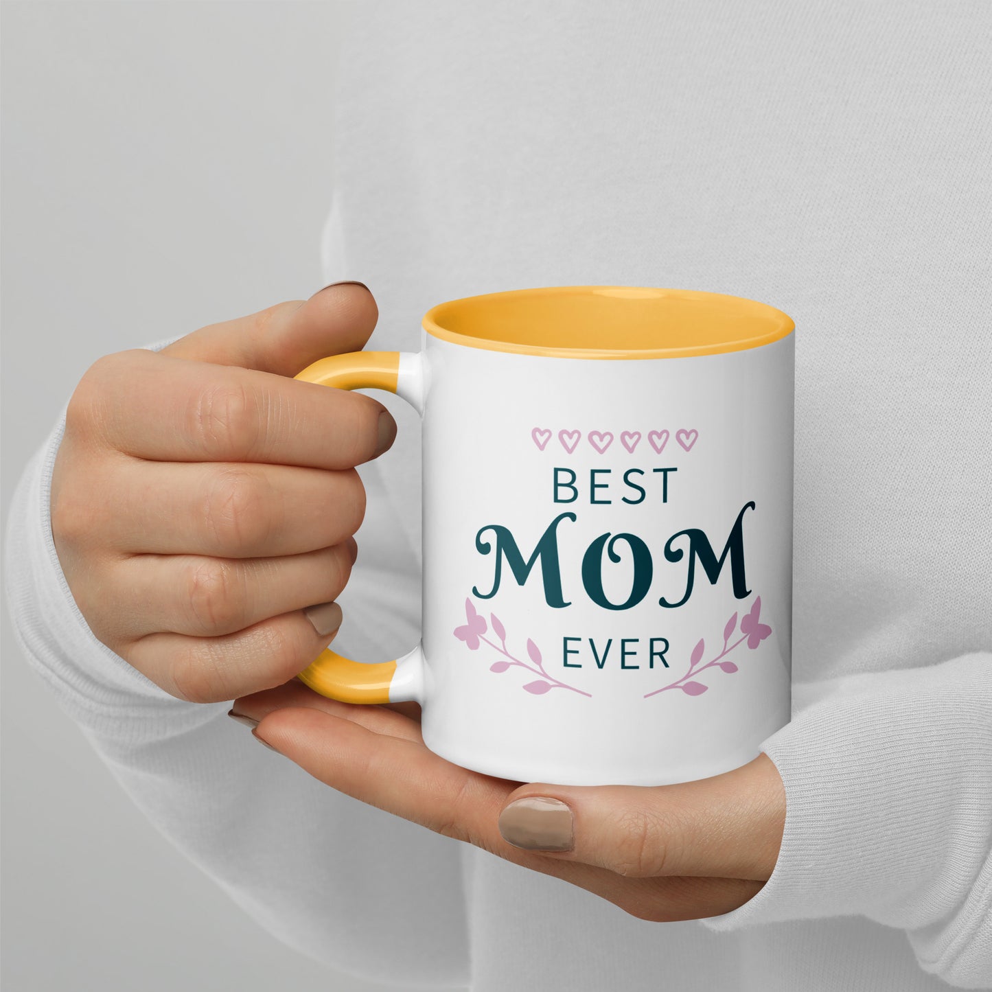 Best Mom Ever Inside Colored - Glossy White Mug | Apparel and Gift | Mugview1-Yellow