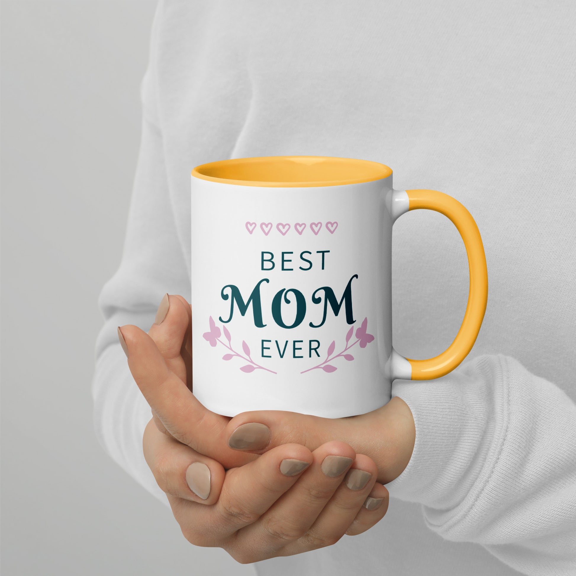 Best Mom Ever Inside Colored - Glossy White Mug | Apparel and Gift | Mugview2-Yellow