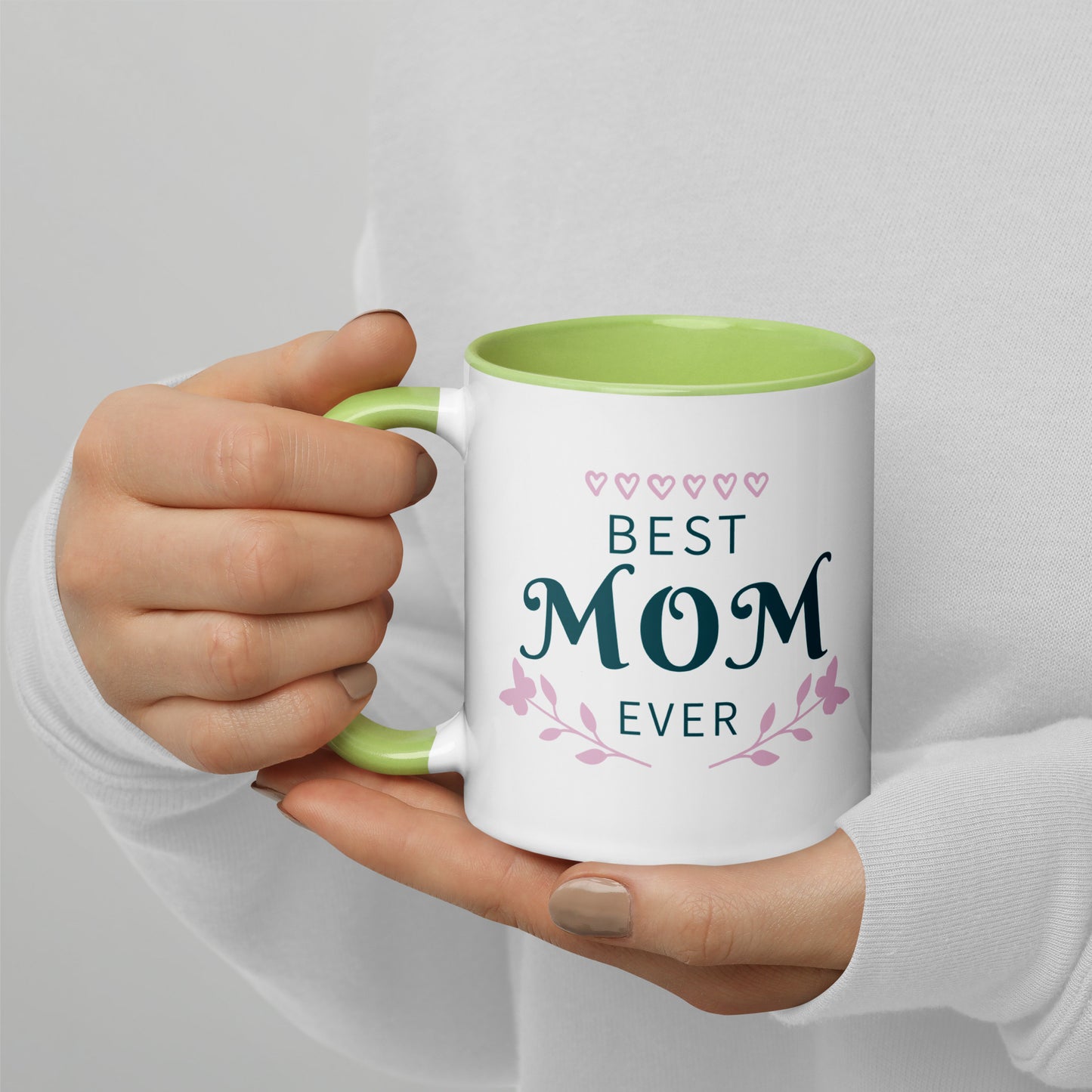 Best Mom Ever Inside Colored - Glossy White Mug | Apparel and Gift | Mugview1-LightGreen