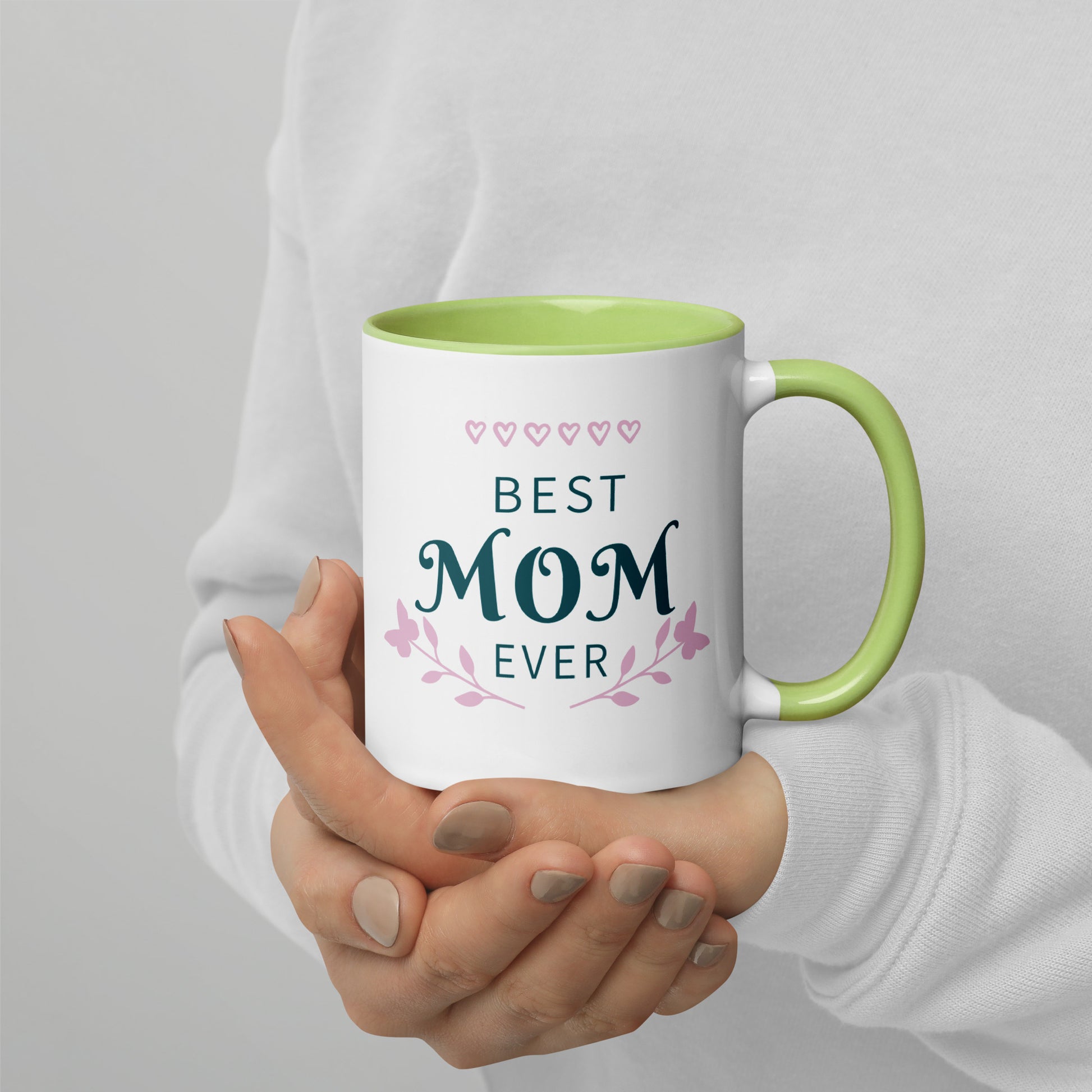 Best Mom Ever Inside Colored - Glossy White Mug | Apparel and Gift | Mugview2-LightGreen