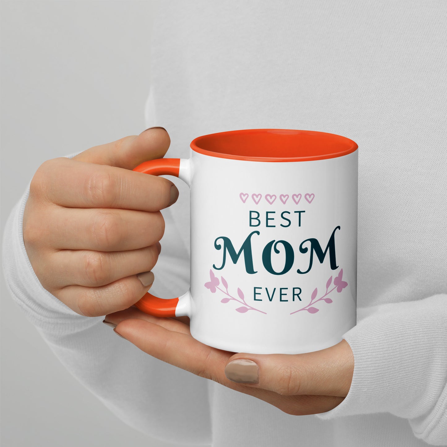 Best Mom Ever Inside Colored - Glossy White Mug | Apparel and Gift | Mugview1-Orange