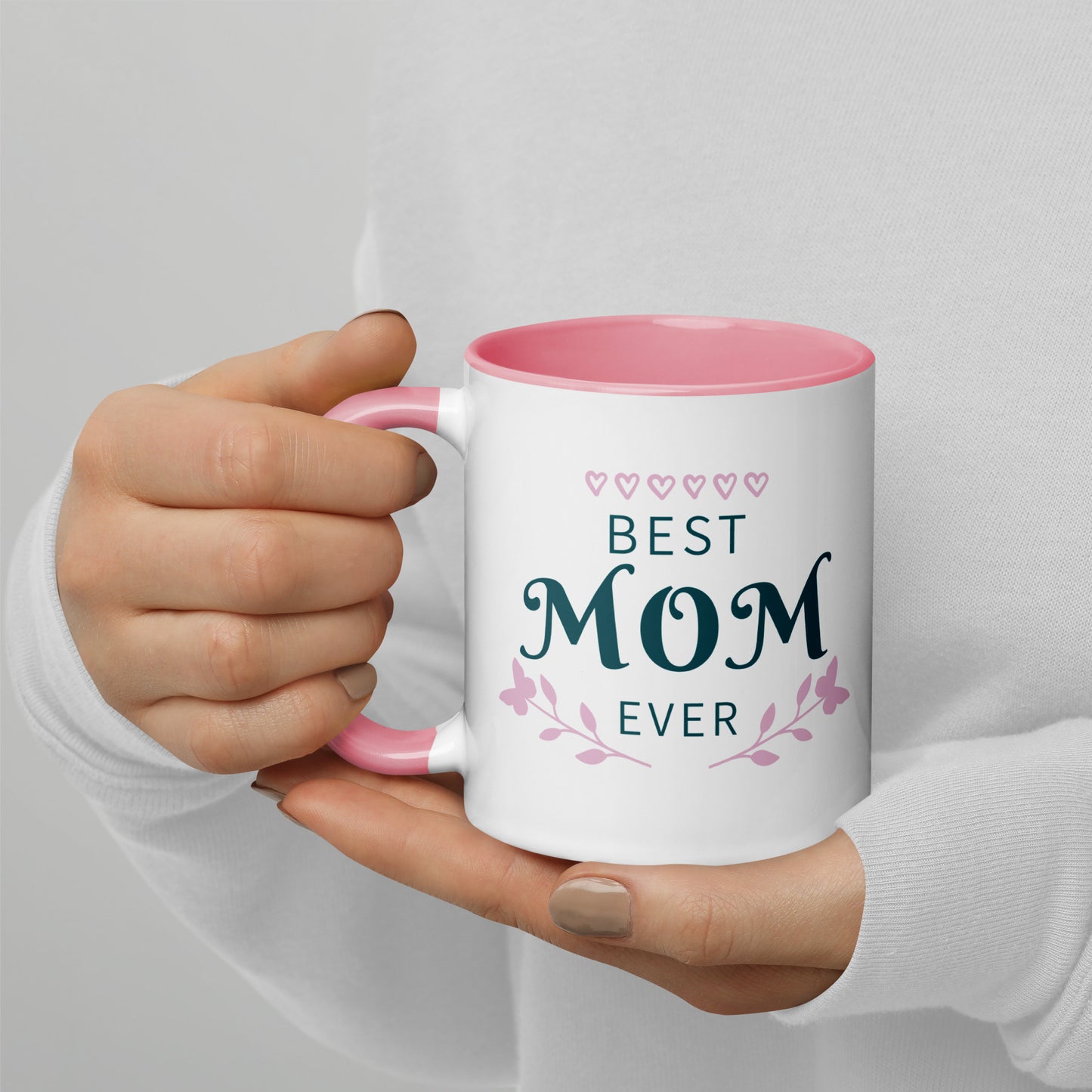 Best Mom Ever Inside Colored - Glossy White Mug | Apparel and Gift | Mugview1-Pink