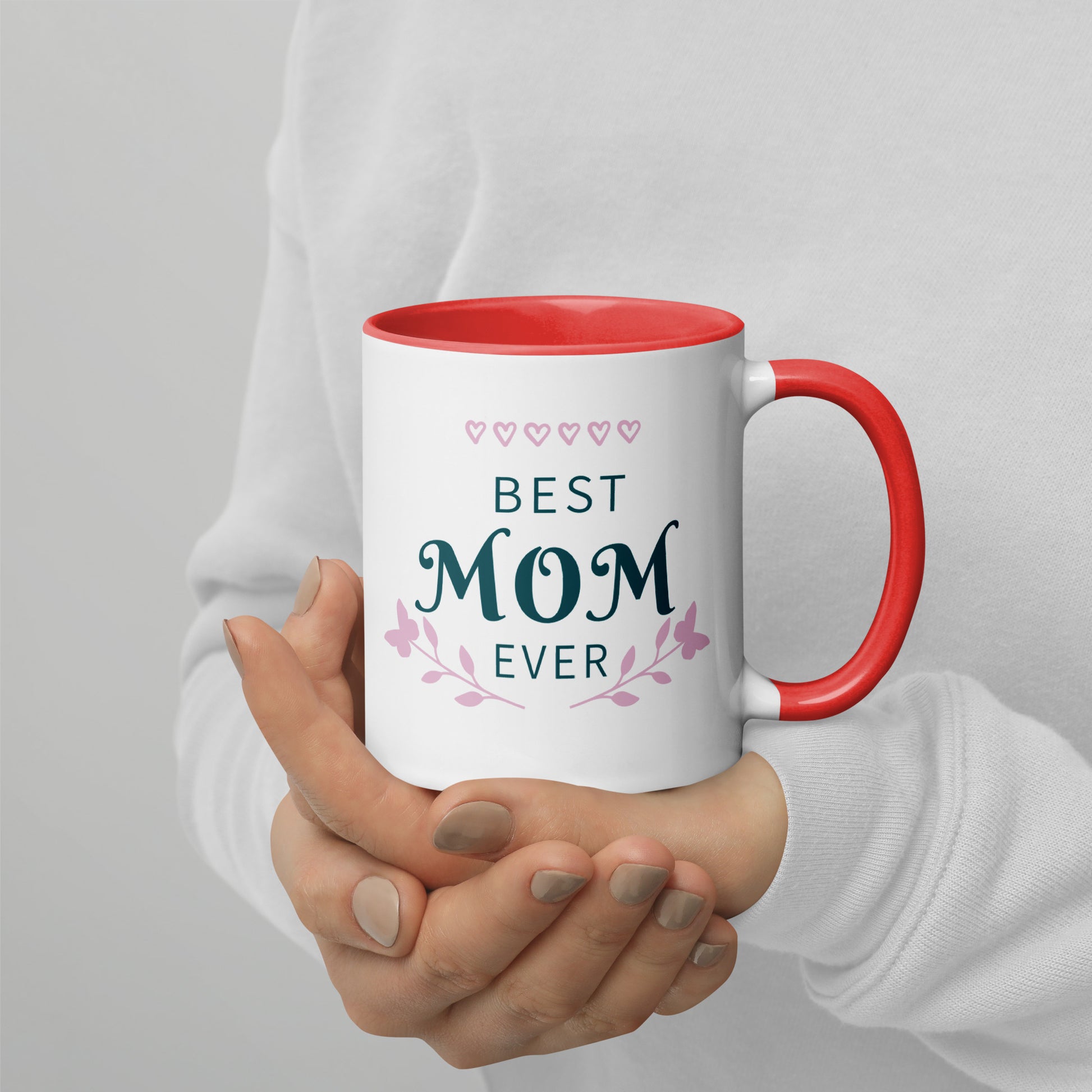 Best Mom Ever Inside Colored - Glossy White Mug | Apparel and Gift | Mugview2-Red