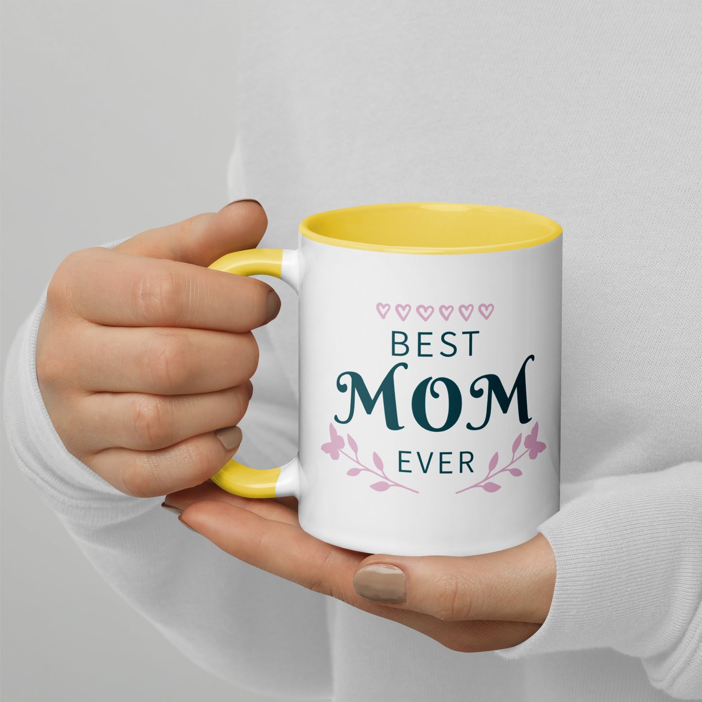 Best Mom Ever Inside Colored - Glossy White Mug | Apparel and Gift | Mugview1-Yellow1