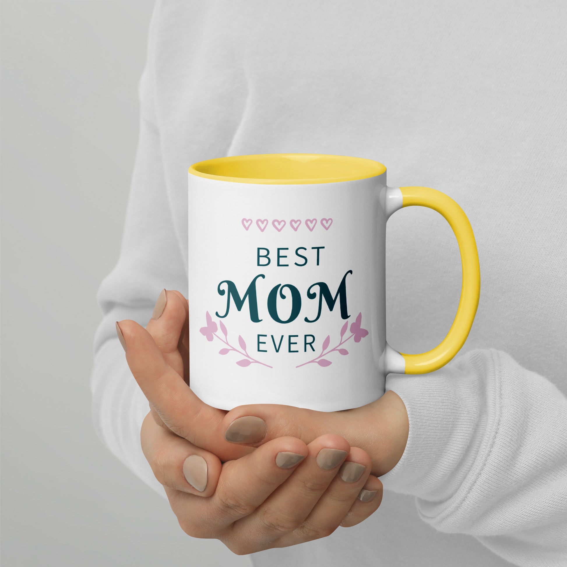 Best Mom Ever Inside Colored - Glossy White Mug | Apparel and Gift | Mugview2-Yellow1
