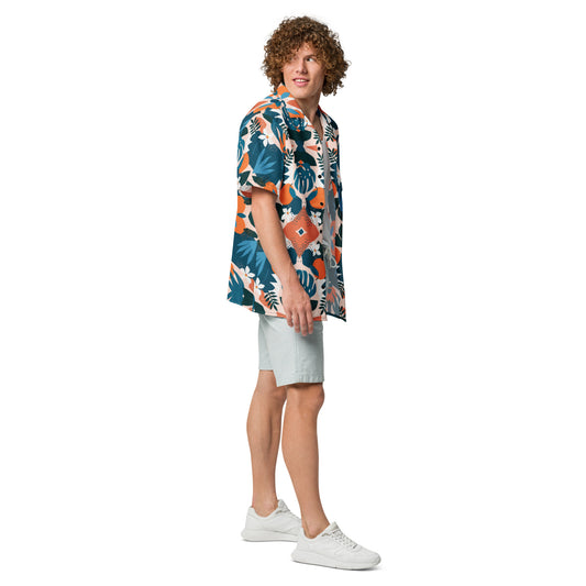 Tropical UC-Blue - Unisex Full Buttoned Collared Polo | Apparel and Gift | Man sideview