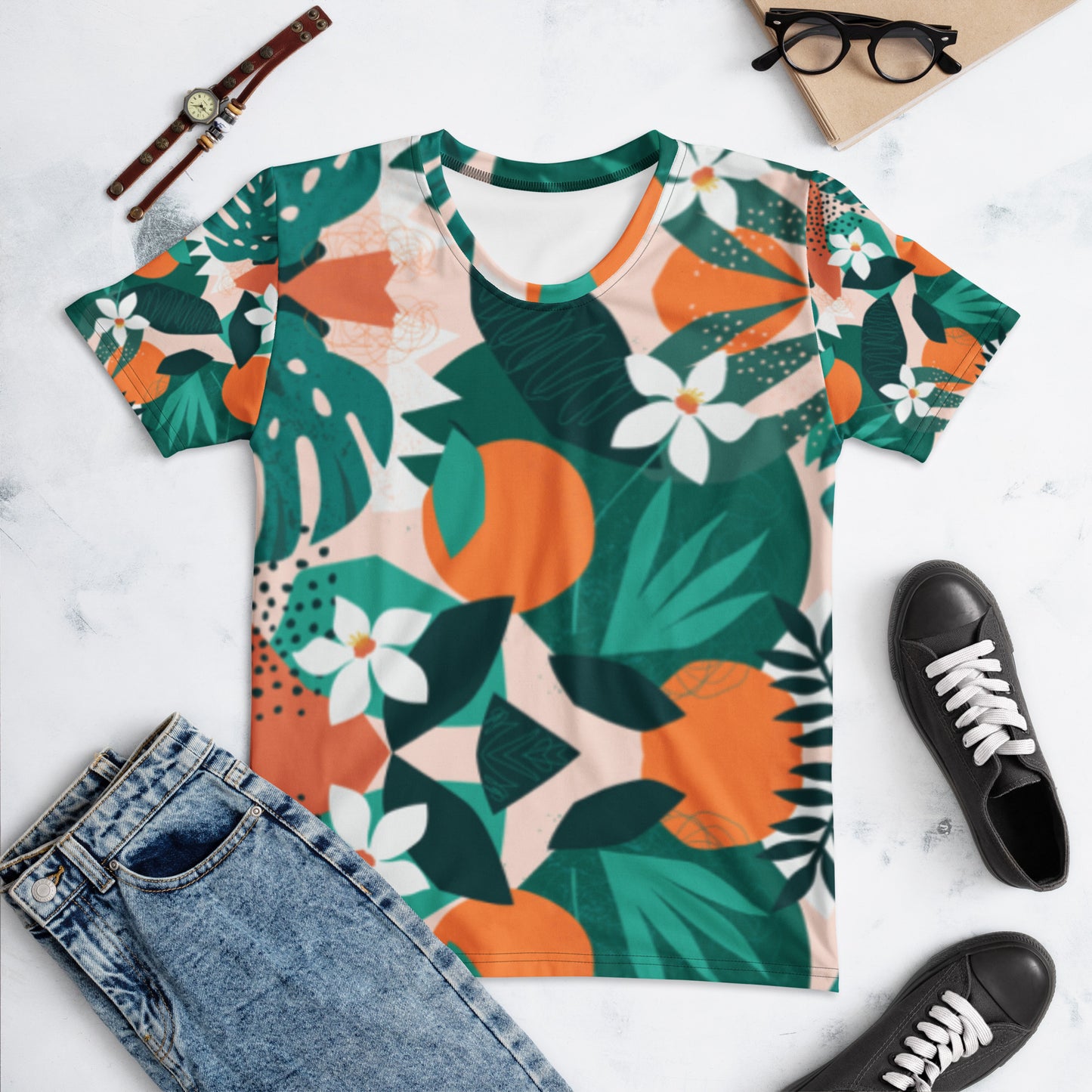 Tropical W-Green - Women's Crew Neck T-shirt | Apparel and Gift | Front Casual