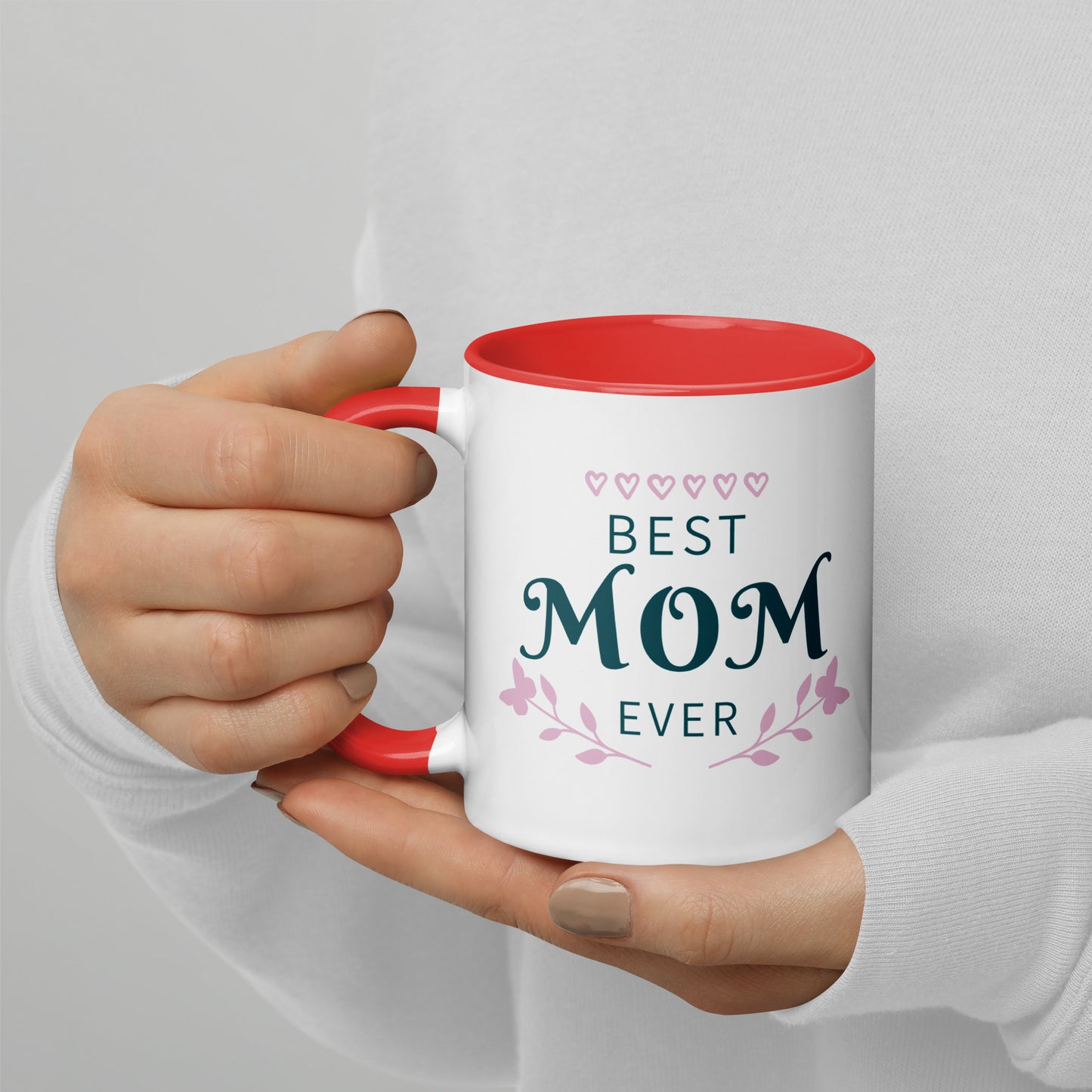 Best Mom Ever Inside Colored - Glossy White Mug | Apparel and Gift | Mugview1-Red